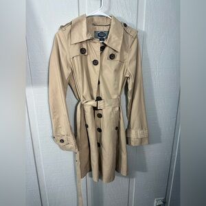 Green Envy Khaki Belted Trench Coat Size Medium EUC